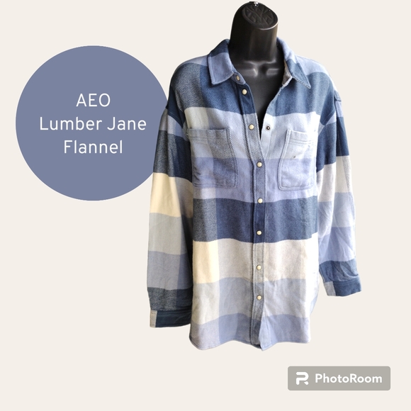 New AEO Blue Plaid LumberJane Flannel Shirt Sz XL - Picture 4 of 7